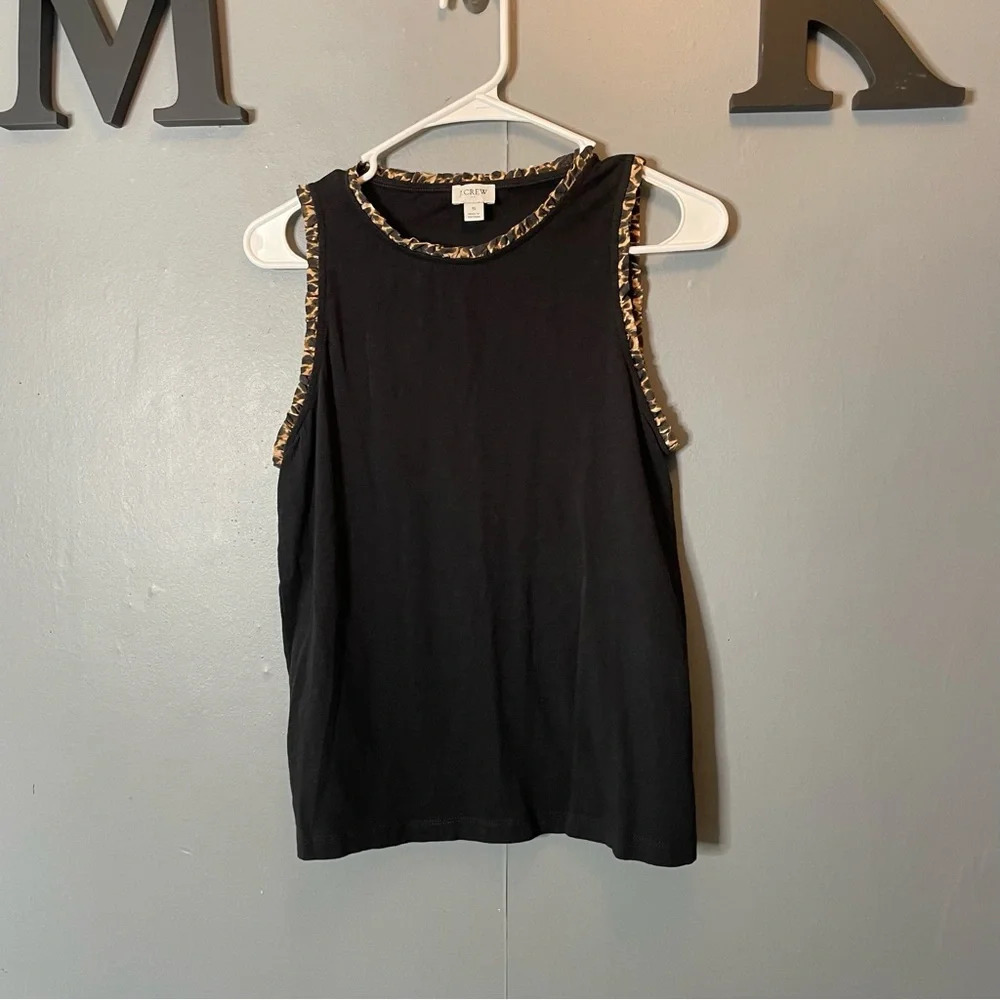 J.Crew black‎ cheetah print trim high neck tank top women's size small